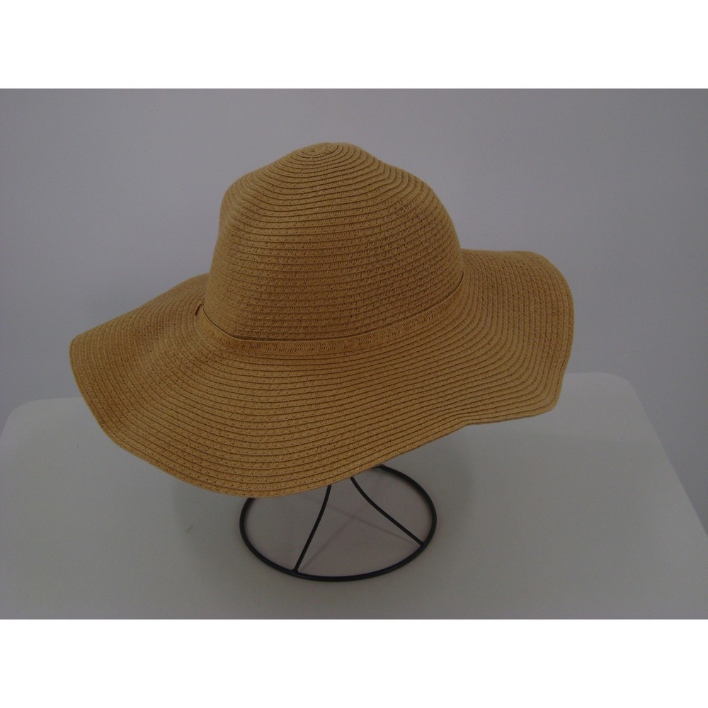 Time and Tru Womens Tan Woven Wide Brim Floppy Sun Hat Beach Packable Boho